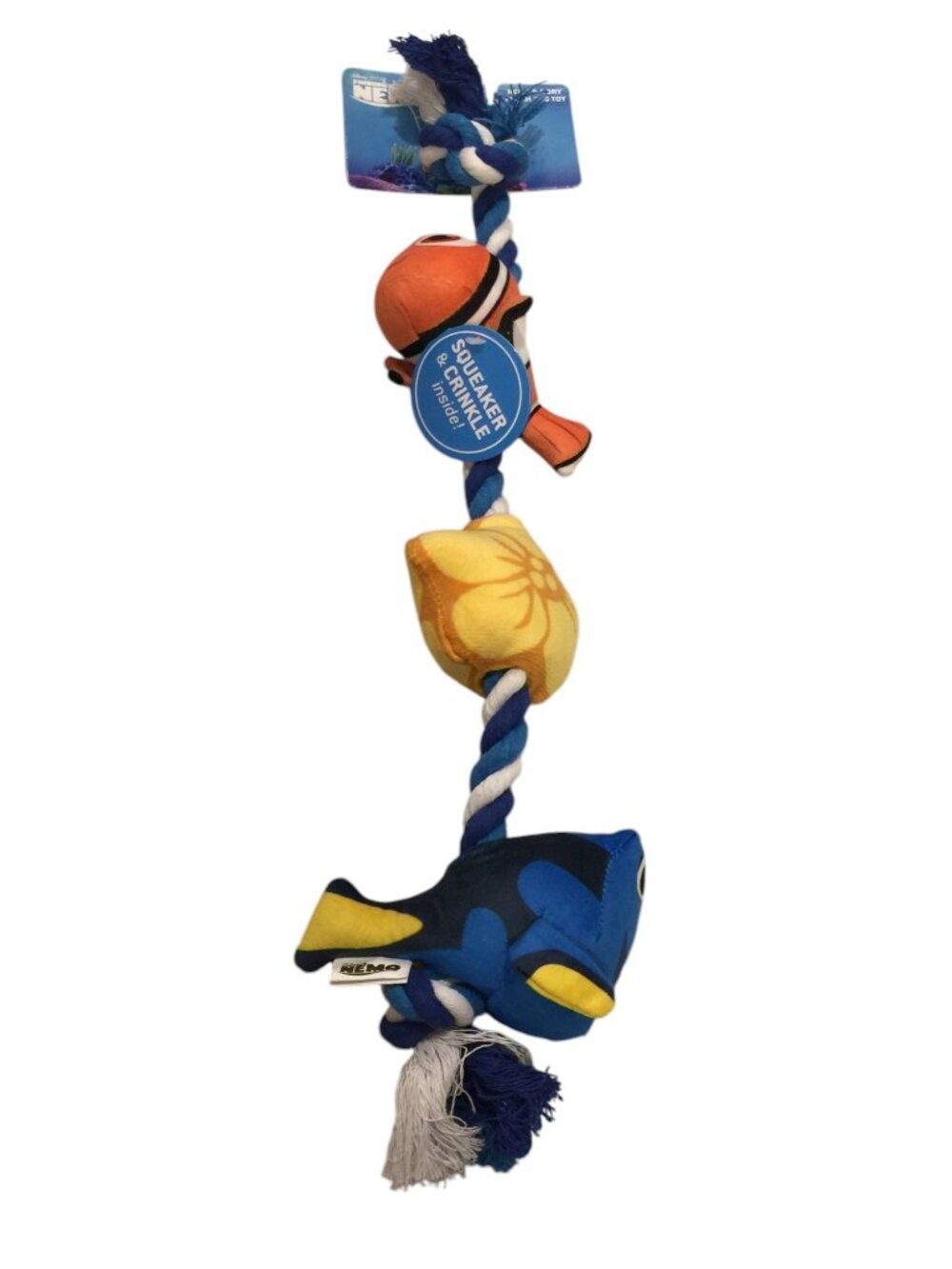 Disney Pixar Finding NEMO 15" Dory Nemo Plush Rope Squeak Crinkle Dog Toy